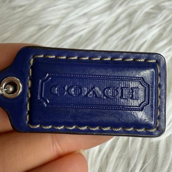 1.5" COACH Patent Leather Blue Fob Bag Charm Hang tag Hangtag - Picture 1 of 2